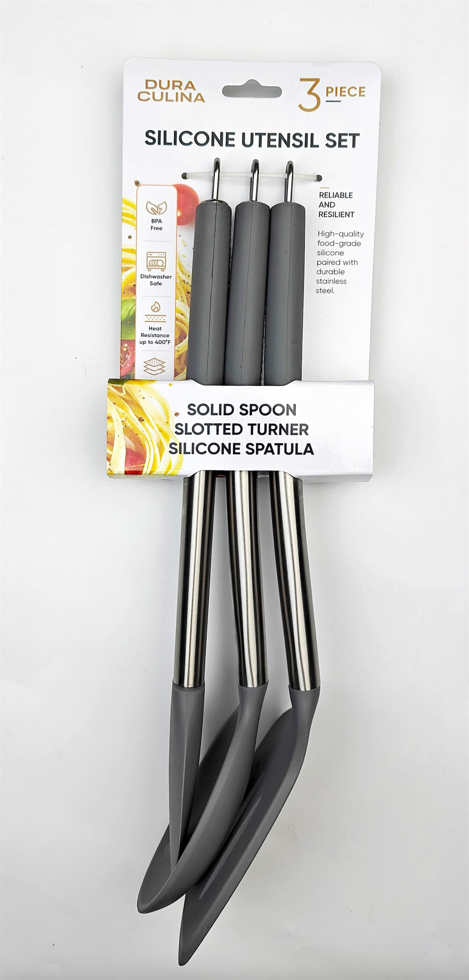 3-Piece Silicone Kitchen Tool Set (Grey, s.s Handle)