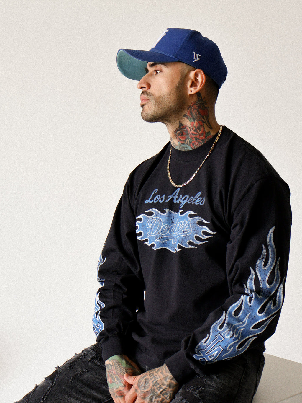 Black -  Blue Flame Long Sleeve