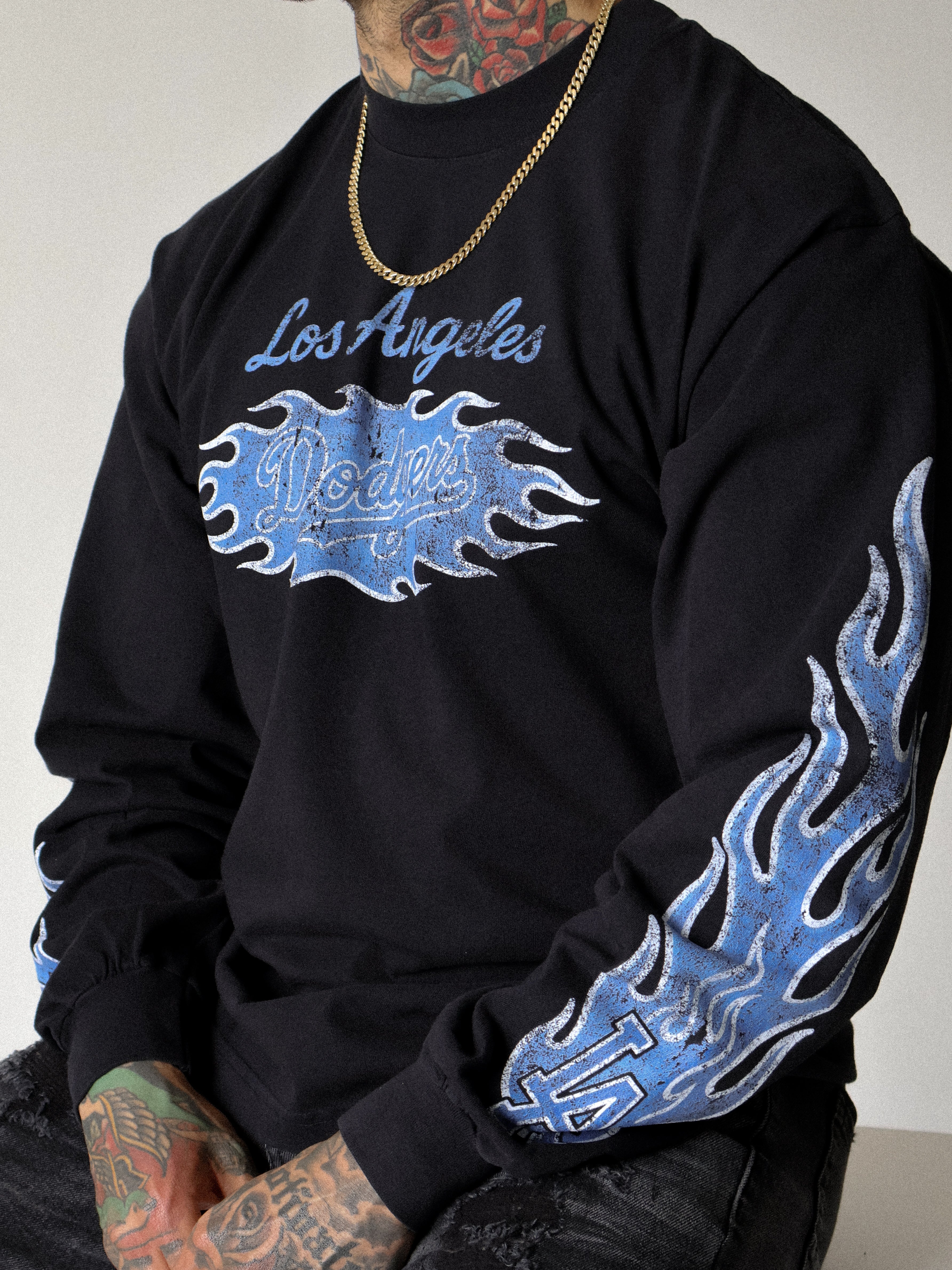 Black -  Blue Flame Long Sleeve
