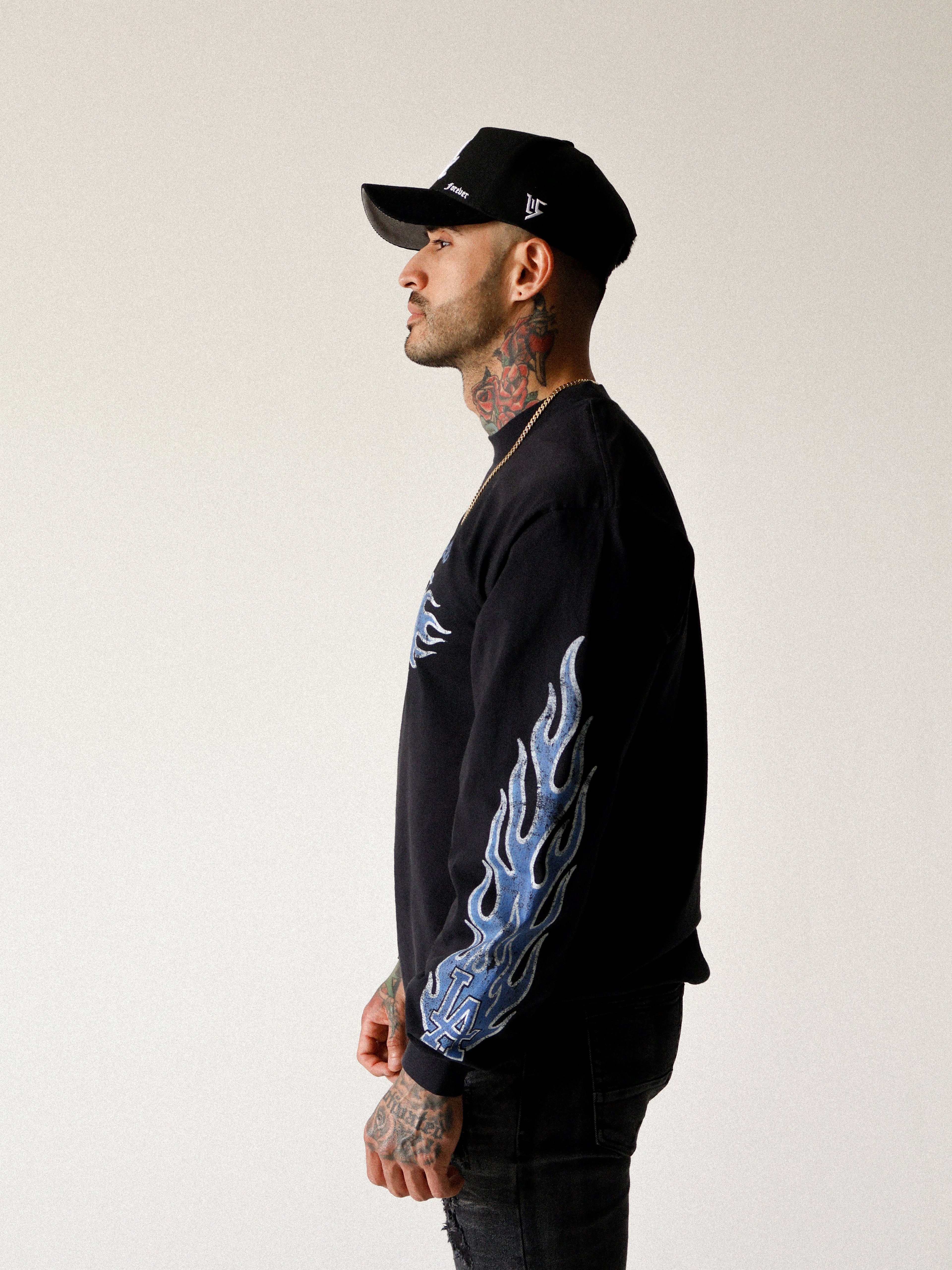 Black -  Blue Flame Long Sleeve